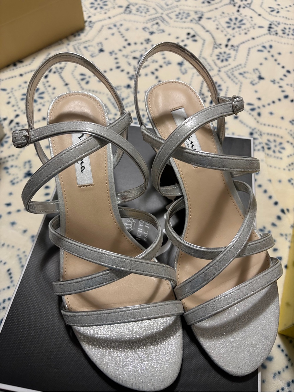 Nina Silver Strappy Mid Heel Sandals - Picture 2 of 3